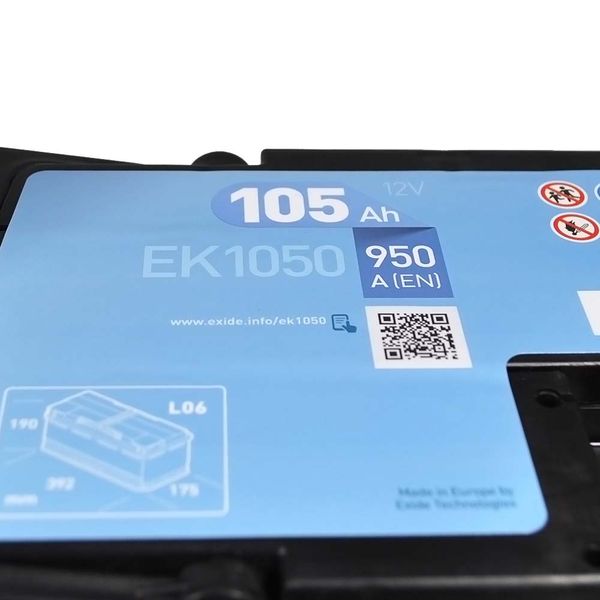 Автомобільний акумулятор EXIDE Start-Stop AGM 105Аh 950A R+ (правий +) EK1050 564958894723 фото