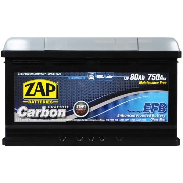 Автомобільний акумулятор ZAP Carbon Start Stop 80Аh 750А R+ (правий +) 564958888287 фото