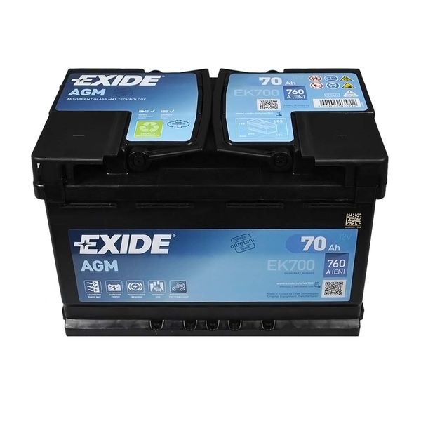 Автомобільний акумулятор EXIDE Start-Stop AGM 70Аh 760A R+ (правий +) EK700 564958894694 фото