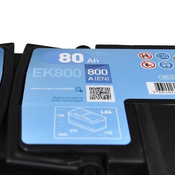 Автомобільний акумулятор EXIDE Start-Stop AGM 80Аh 800A R+ (правий +) EK800 564958894695 фото