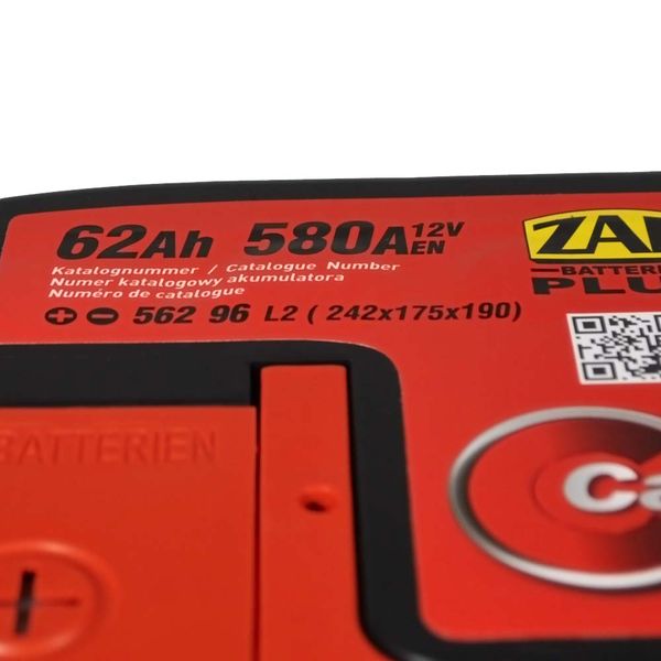 Автомобільний акумулятор ZAP Plus 62Ah 580A L+ (лівий +) 562 96 564958888259 фото