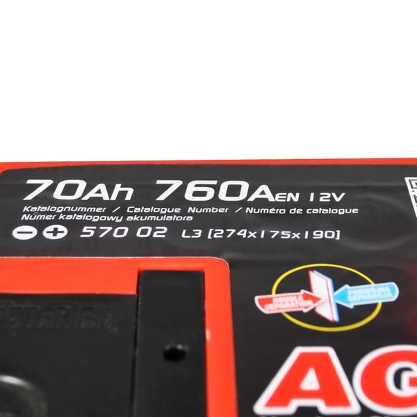 Автомобільний акумулятор SZNAJDER AGM 70Ah 760A R+ (правий +) L3 564958893575 фото