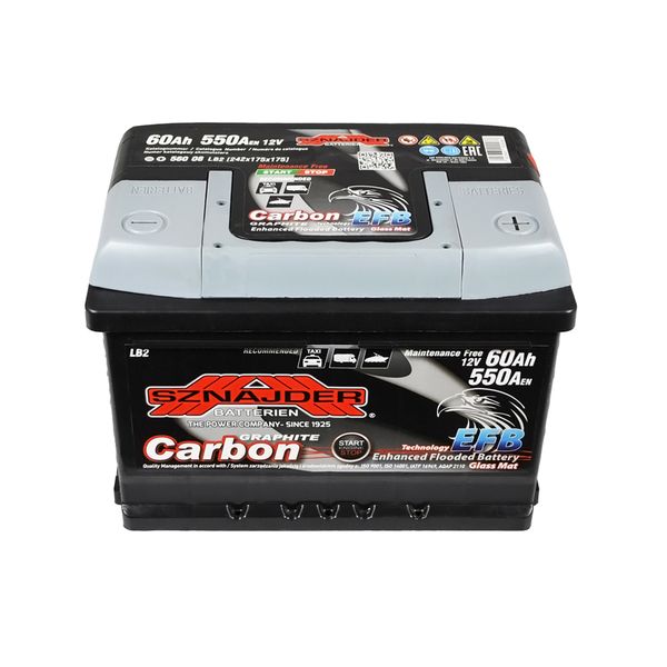 Автомобільний акумулятор SZNAJDER Carbon Start Stop EFB 60Аh 550А R+ (правий +) 560 08 564958887002 фото