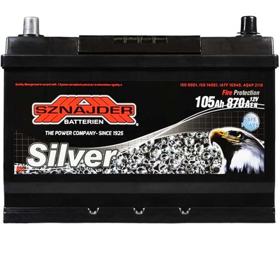 Автомобільний акумулятор SZNAJDER Silver Calcium Asia 105Аh 870А L+ (лівий +) 605 A1 564958887035 фото