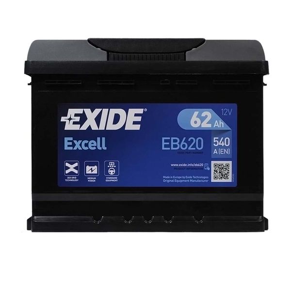 Автомобільний акумулятор EXIDE Excell 62Аh 540Ah R+ (правий +) EB620 564958894697 фото