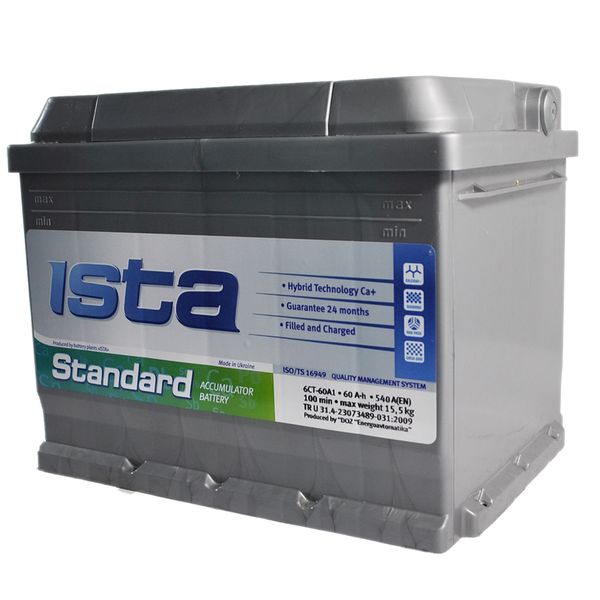 Автомобільний акумулятор ISTA Standard (L2) 60 Аh 540А L+ 566125885258 фото