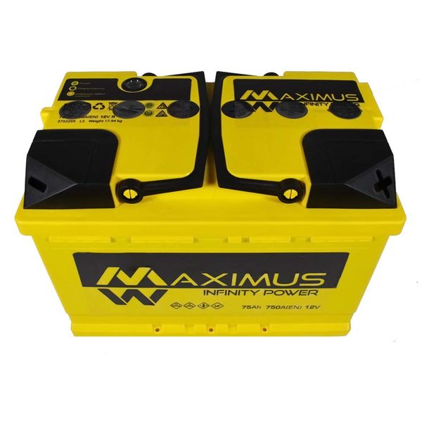 Автомобільний акумулятор MAXIMUS 75Ah 750A R+ (правий +) MF L3 564958893536 фото