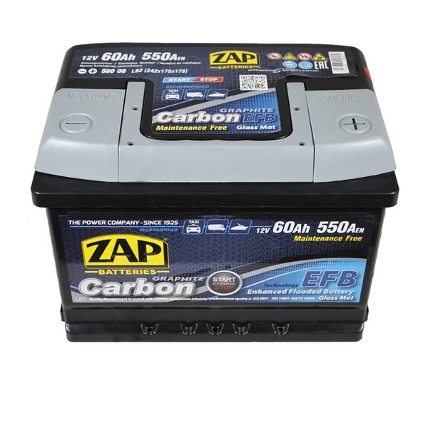Автомобільний акумулятор ZAP Carbon EFB 60Аh 550А R+ (правий +) LB2 (560 08) h=175 564958888262 фото