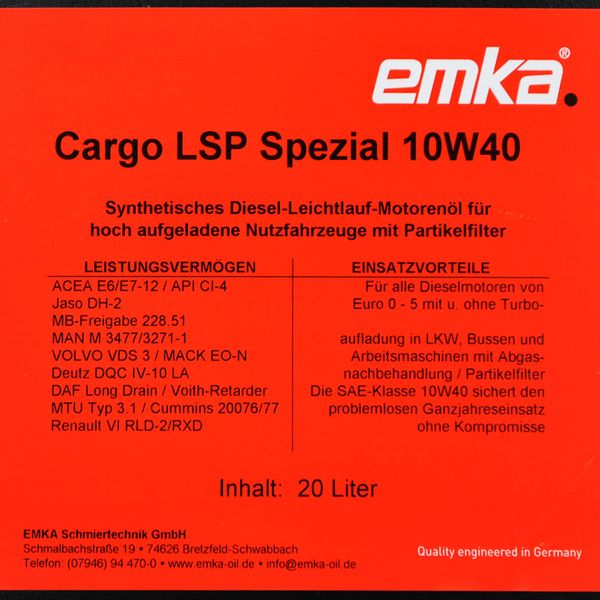 Emka Cargo LSP Spezial 10W-40 20L 564958893635 фото