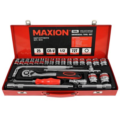 Набір інструментів 1/2”, 25 одиниць, Cr-V, MAXION MXTL- MC25 47656 фото