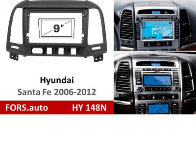 Переходная рамка FORS.auto HY 148N для Hyundai Santa Fe (9 inch, LHD, black) 2006-2012 11852 фото