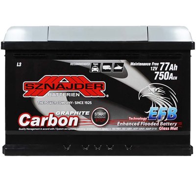 Автомобільний акумулятор SZNAJDER Carbon Start Stop EFB 77Ah 750A R+ (правий +) L3 564958893574 фото
