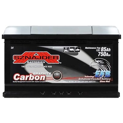 Автомобільний акумулятор SZNAJDER Carbon Start Stop EFB 85Ah 750A R+ (правий +) L4 564958893573 фото