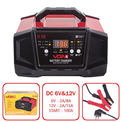 Пуско-зарядний пристрій VOIN VL-150 6&12V/2A-8A-15A/Start-100A/8-180AHR/LCD індик. VL-150 фото