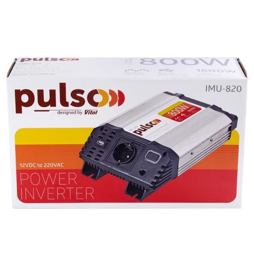 Перетворювач напруги PULSO/IMU-820/12V-220V/800W/USB-5VDC2.0A/мод.хвиля/клеми IMU-820 фото