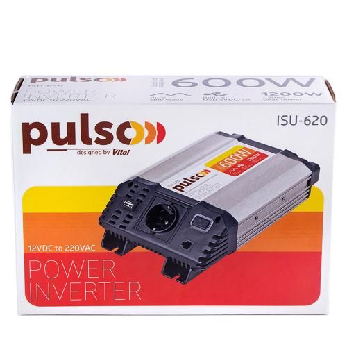 Перетворювач напруги PULSO ISU- 620/12V-220V/600W/USB-5VDC2.0A/син.хвиля/клеми ISU-620 фото