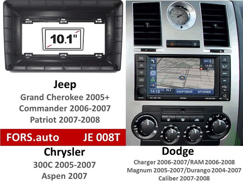 Переходная рамка FORS.auto JE 008T для Jeep Grand Cherokee (10.1 inch, black) 2005-2007 11736 фото