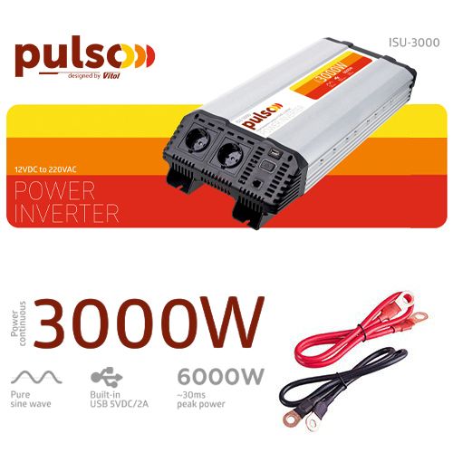 Перетворювач напруги PULSO ISU-3000/12V-220V/3000W/USB-5VDC2.0A/син.хвиля/клеми ISU-3000 фото