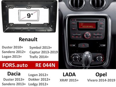 Переходная рамка FORS.auto RE 044N для Renault Duster 2010+/Sandero 2012+ (9 inch, black) 11825 фото