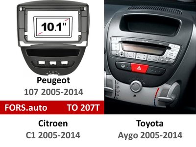 Переходная рамка FORS.auto TO 207T для Peugeot 107/Toyota Aygo/Citroen C1 (10.1 inch, black) 2005-2014 11901 фото