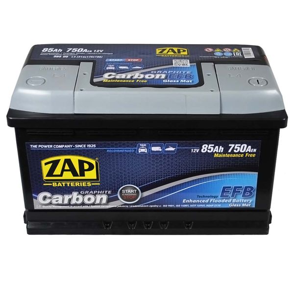Автомобильный аккумулятор ZAP Carbon EFB 85Ah 750A R+ (правый +) L4 (585 05) 564958894593 фото