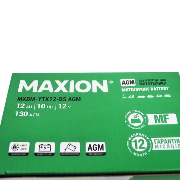 Мото акумулятор MAXION (HUAWEI) AGM YTX 12-BS MAXION (HUAWEI)(12V, 10A) 10011063 фото