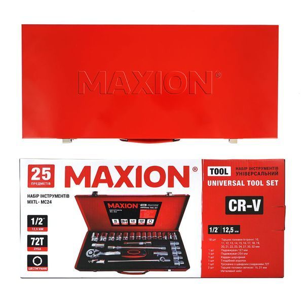 Набір інструментів 1/2&rdquo;, 25 одиниць, Cr-V, MAXION MXTL- MC24 47655 фото