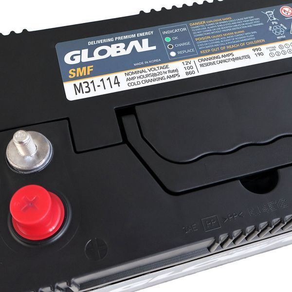 Автомобільний акумулятор GLOBAL Asia SMF 100Ah, 860A, L+ (SMF M31-114) (M31)подвійна клема (John Deere) 23082069 фото