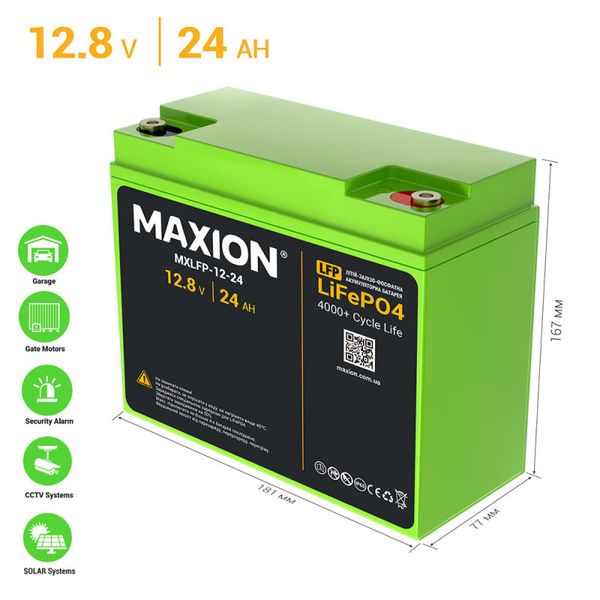 Літієві акумулятори MAXION LiFePO4 MXLFP-12-24 (12V; 24Ah) 1022482 фото