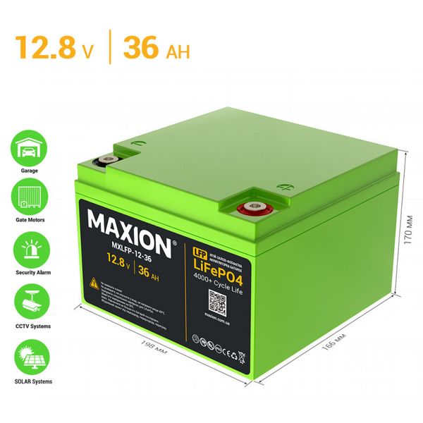 Літієві акумулятори MAXION LiFePO4 MXLFP-12-36 (12V; 36Ah) 1022483 фото