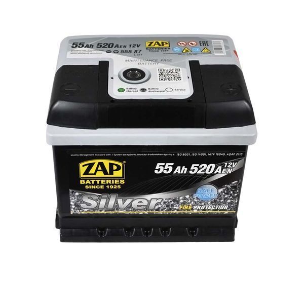 Автомобильный аккумулятор ZAP Silver 55Ah 520A R+ (правый +) LB1 (555 87) h=175 564958894594 фото