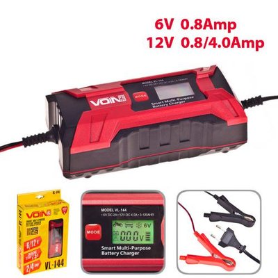 Зарядний пристрій VOIN VL-144 6&12V/0.8-4.0A/3-120AHR/LCD/Iмпульсний 65790 фото