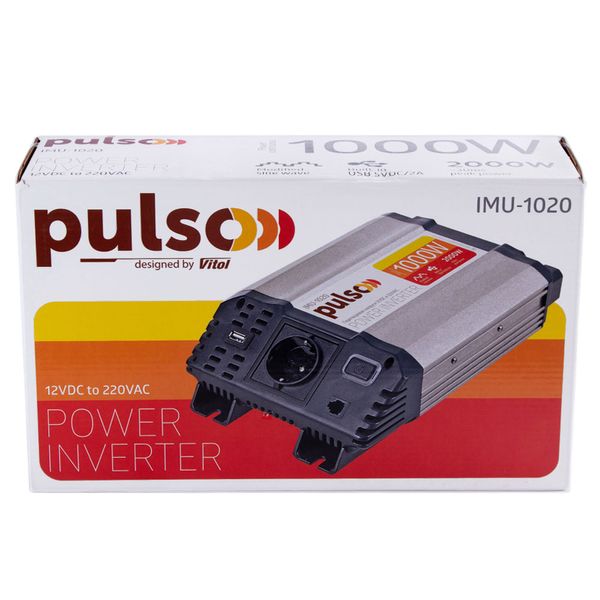 Перетворювач напруги PULSO/IMU-1020/12V-220V/1000W/USB-5VDC2.0A/мод.хвиля/клеми (IMU-1020) 10211000 фото