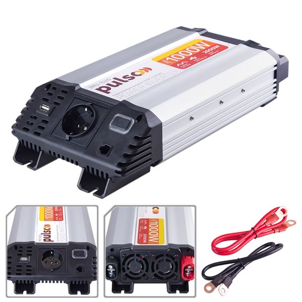 Перетворювач напруги PULSO/IMU-1020/12V-220V/1000W/USB-5VDC2.0A/мод.хвиля/клеми (IMU-1020) 10211000 фото