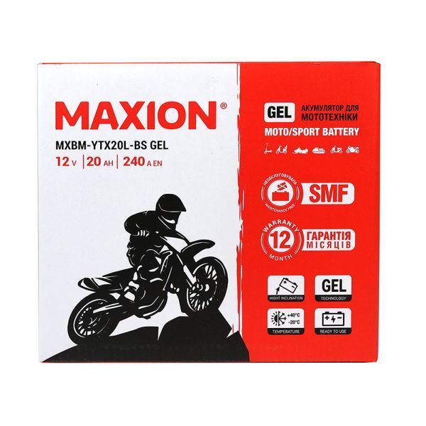 Мото акумулятор MAXION (HUAWEI) 24MXBM-YTX20L-BS GEL (12V, 20Ah, 240A, -/+) 10011085 фото