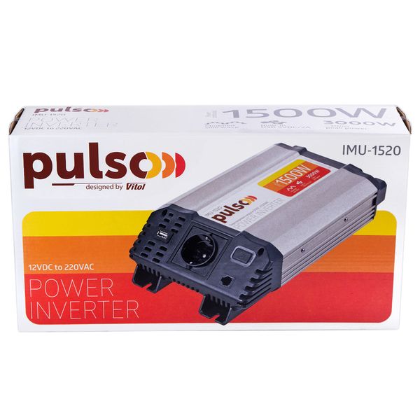 Перетворювач напруги PULSO/IMU-1520/12V-220V/1500W/USB-5VDC2.0A/мод.хвиля/клеми (IMU-1520) 15201500 фото