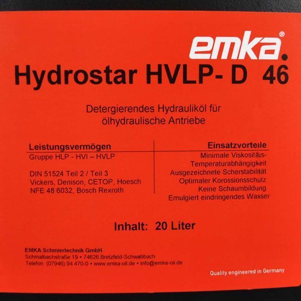 Гидравлическое масло Emka Hydrostar HVLP-D 46 20L 1022588 фото