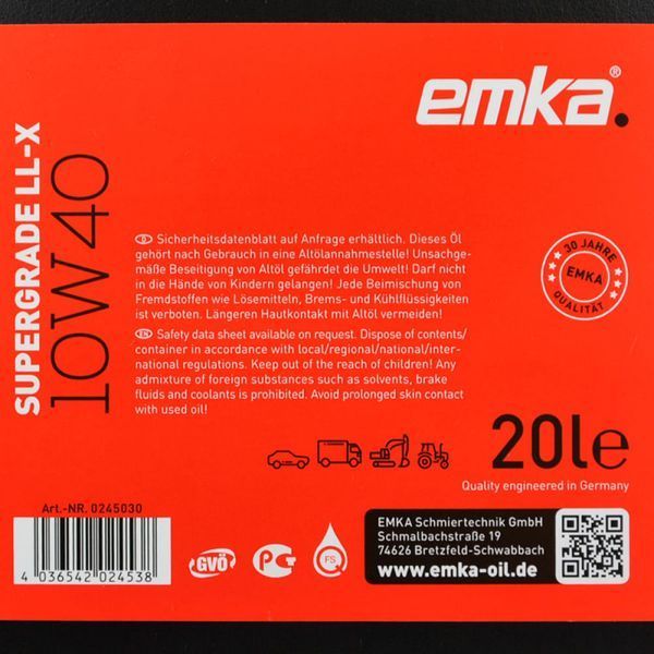 Моторна олива EMKA Supergrade LL-X 10W-40 20L 1022376 фото