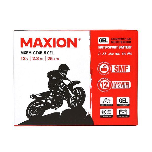 Мото акумулятор MAXION (HUAWEI) 24MXBM-GT4B-5 GEL (12V, 2,3Ah, 25A, -/+) 10011046 фото