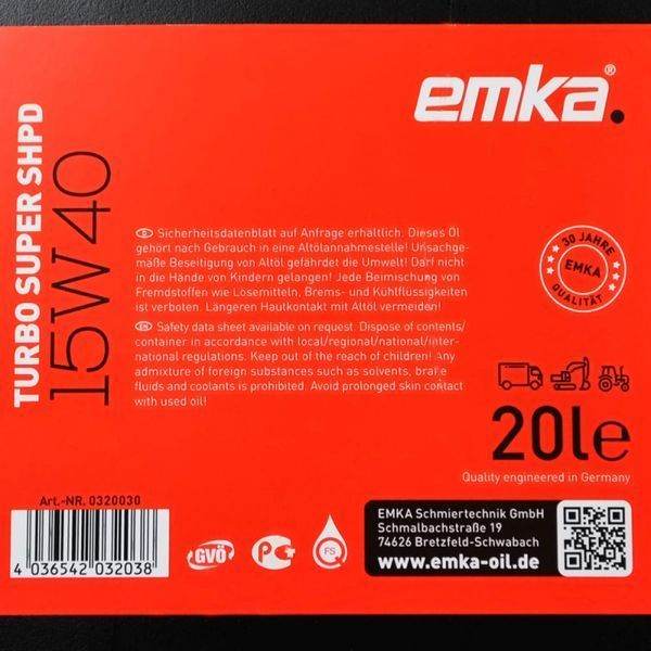 Моторна олива Emka Turbo Super SHPD 15W-40 20L 1022378 фото