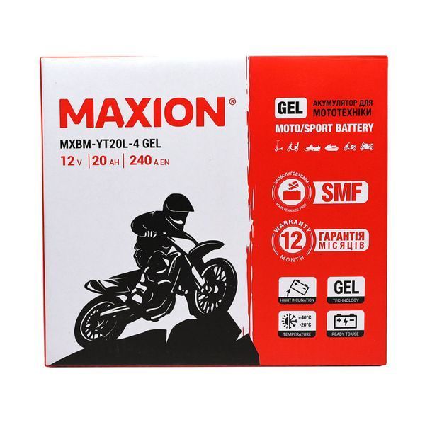 Мото акумулятор MAXION (HUAWEI) 24MXBM-YT20L-4 GEL (12V, 20Ah, 240A, -/+) 10011049 фото