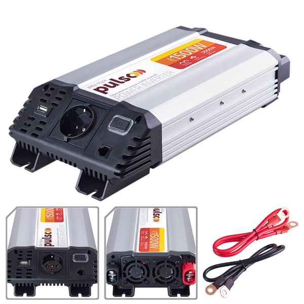 Перетворювач напруги PULSO/IMU-1524/24V-220V/1500W/USB-5VDC2.0A/мод.хвиля/клеми (IMU-1524) 15241500 фото